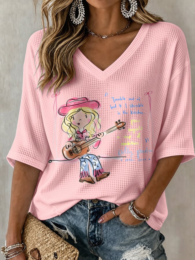 V-Neck Retro Tumble Out Of Bed & I Stumble In The Kitchen... Pour Myself A Cup Of Ambition Print T-Shirt