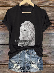 V-Neck Retro I Will Always Love You Print T-Shirt