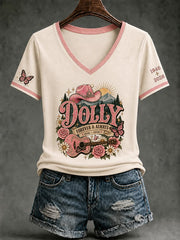 Women's Casual Country Music Singer Commemorative Print V-Neck Top