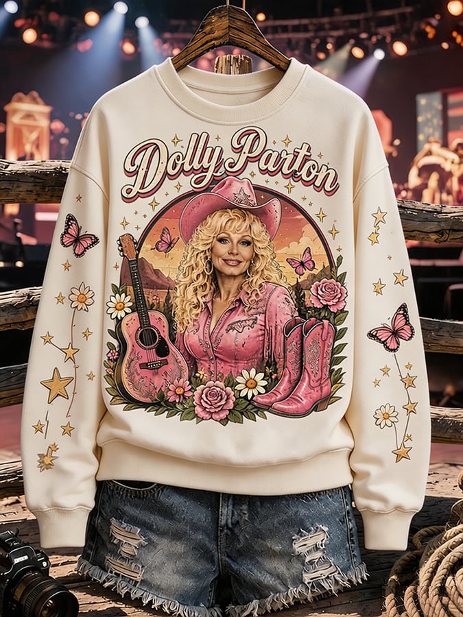 Women's Country Music Legend Tribute Print Casual Sweatshirt
