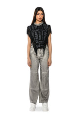 BROOKLYN GRAPHIC PRINTED FRINGE TRIM TSHIRT