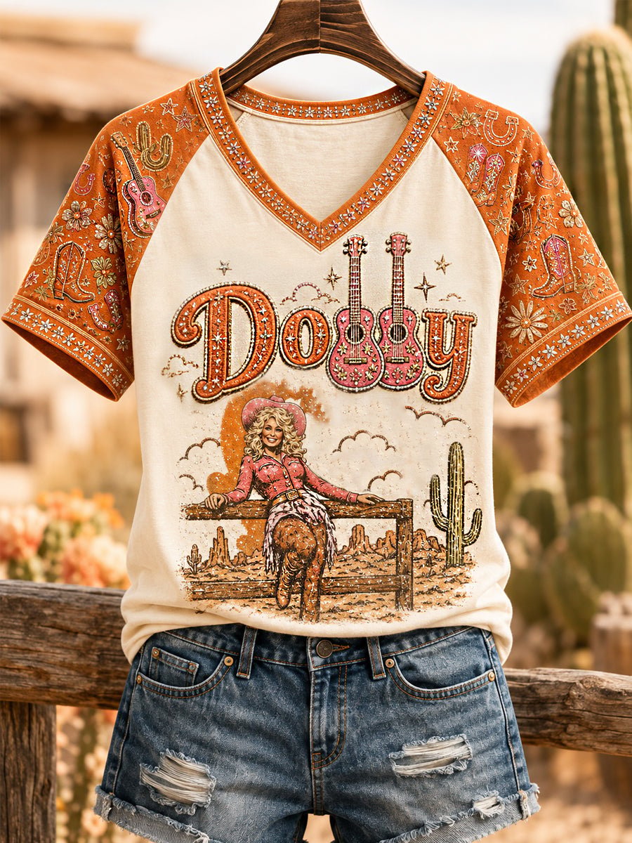 Women'S Country Cowgirl Dolly Commemorative Print T-Shirt
