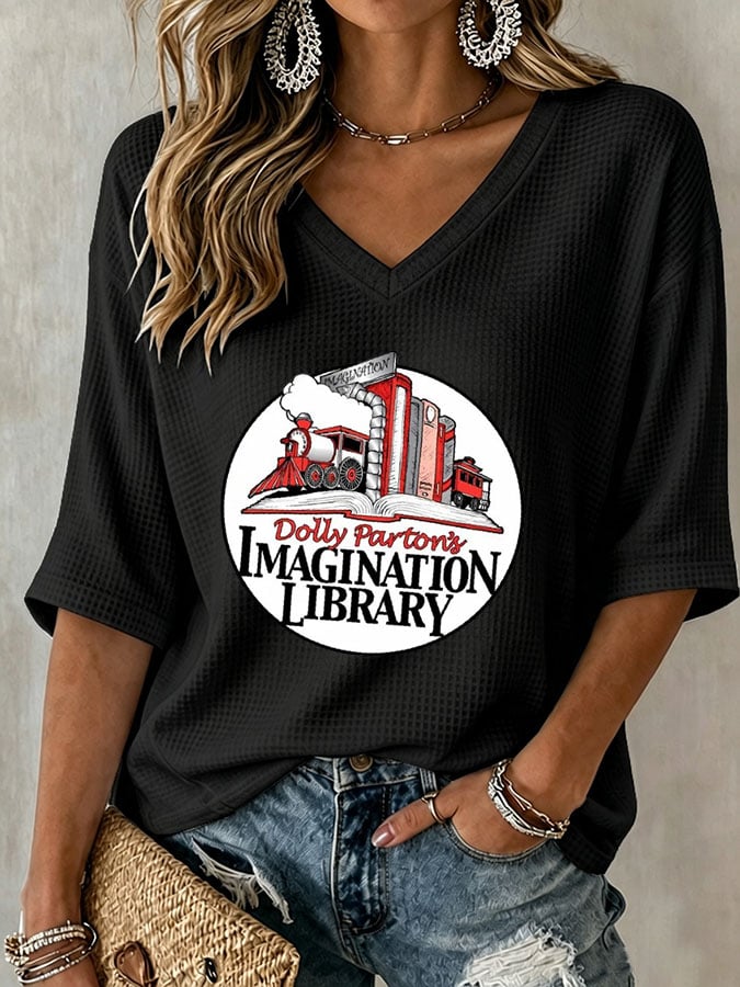 Women's Casual Printed Waffle Top