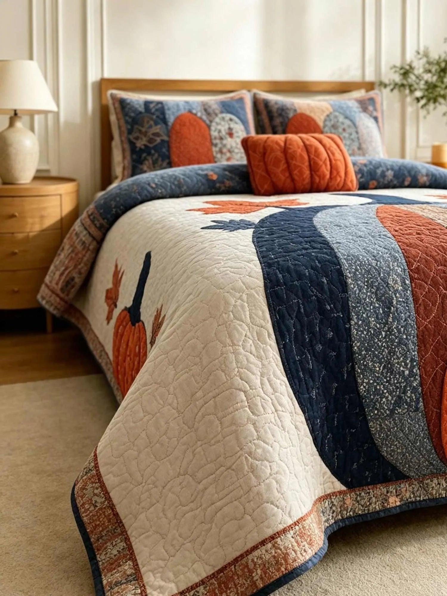 Patchwork Pumpkin 3‐Piece Quilted Bedding Set