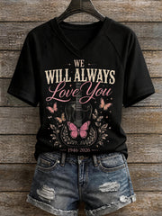 Women's "We Will Always Love You" Print V-Neck T-Shirt