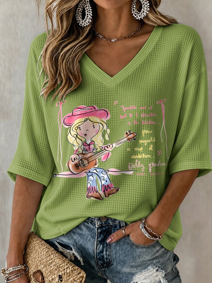 V-Neck Retro Tumble Out Of Bed & I Stumble In The Kitchen... Pour Myself A Cup Of Ambition Print T-Shirt