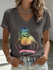 V-Neck Retro Dolly Queen Of Country Print T-Shirt