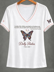 Women's Casual Country Music Singer Commemorative Print V-Neck Top