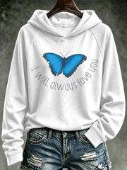 Retro Butterfly I Will Always Love You Print Hoodie