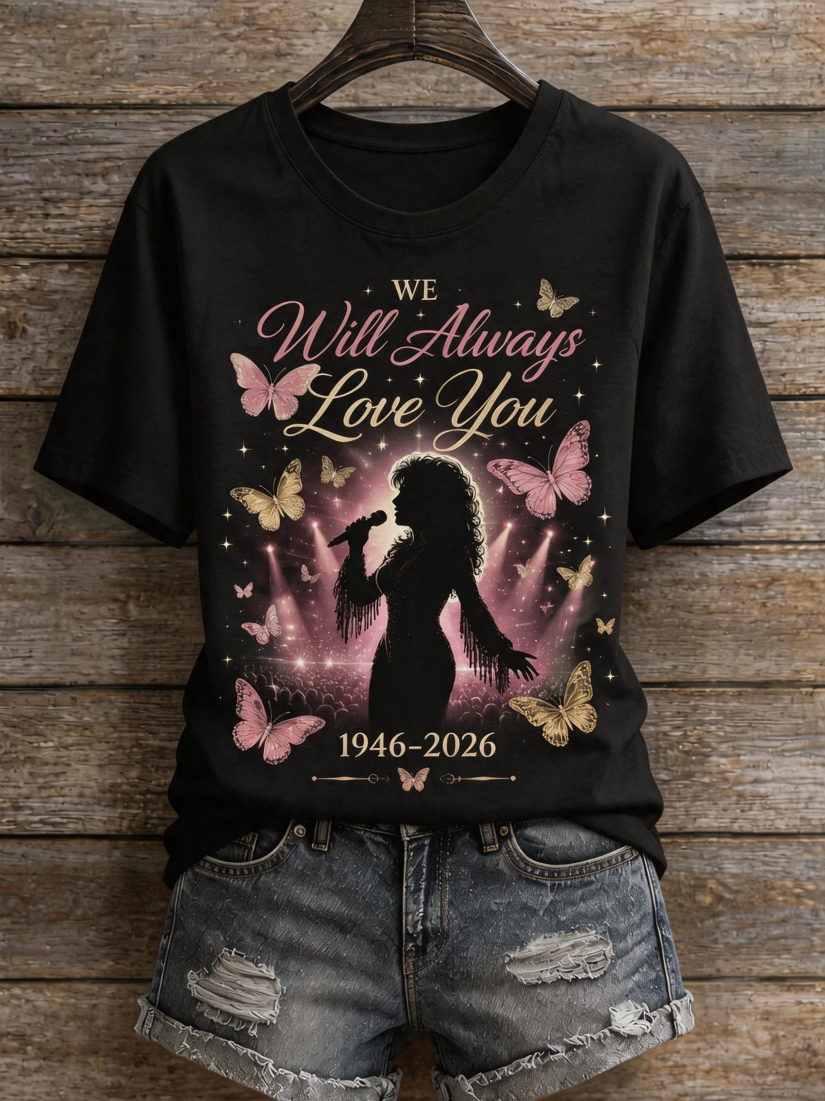 Women's "We Will Always Love You" Print V-Neck T-Shirt