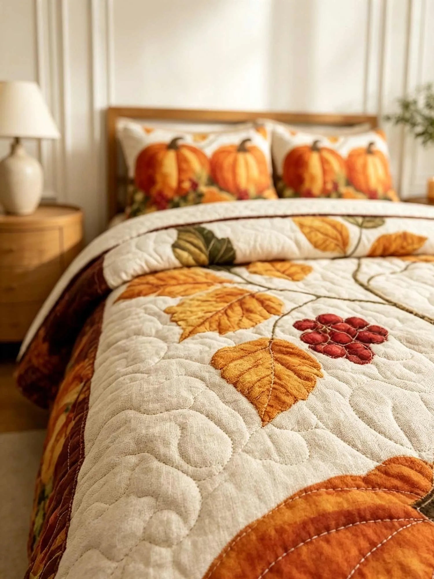 Pumpkin Patch Thanksgiving 3‐Piece Quilted Bedding Set