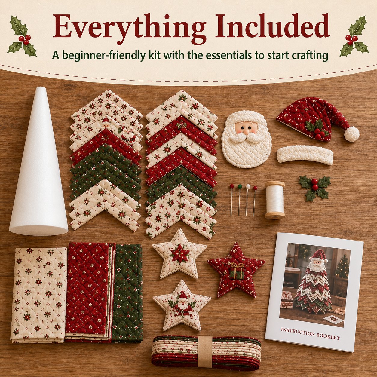 ✅ 🔥 LAST DAY 50% OFF 🎄 DIY Quilted Santa Christmas Tree Kit – Create a Cozy Handmade Holiday Decoration