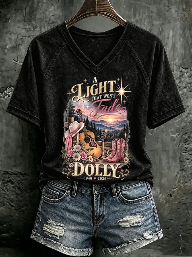 V Neck Retro Great Smoky Mountains A Light That Won't Fade Print T-Shirt