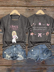 V-Neck Retro Dolly Queen Of Country If You See Someone Without A Smile Give Them Yours Print T-Shirt