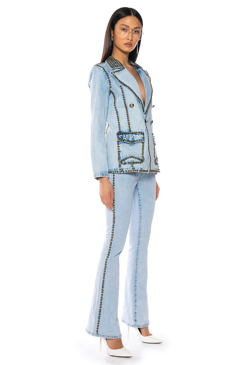HERE TO STAND OUT EMBELLISHED HIGH RISE FLARE JEANS