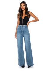 JULIE RAW WAISTBAND WIDE LEG JEAN