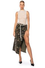 LOOKING UP CAMO MIDI SKIRT