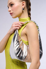 METALLIC FAUX LEATHER CRESCENT SHOULDER BAG