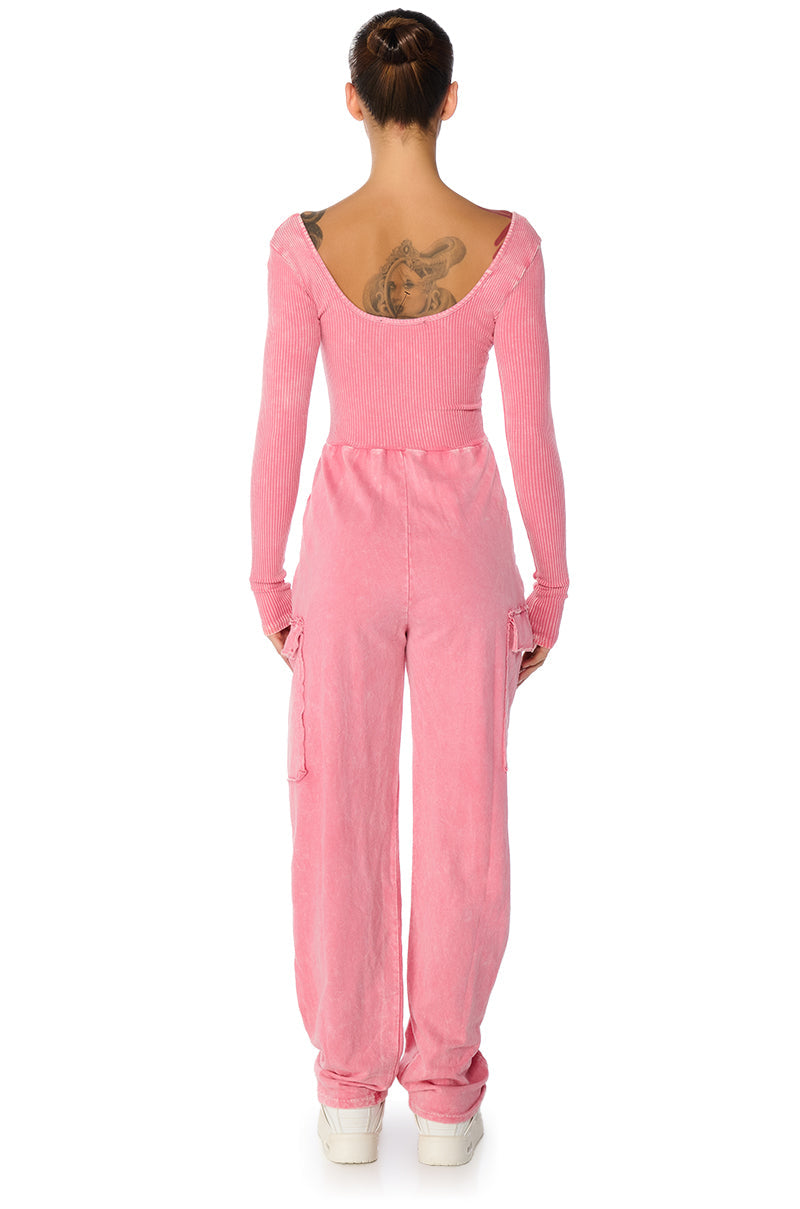 MILLIE CORSET CARGO JUMPSUIT IN PINK
