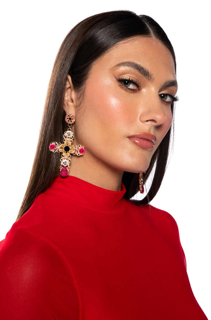 MULTI COLOR CROSS EARRING