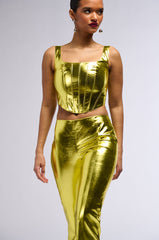 NEED YOU TONIGHT METALLIC FAUX LEATHER CORSET