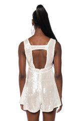 LYLA SLEEVELESS SEQUIN ROMPER IN WHITE