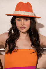 ORANGE OVER LEOPARD UNDER PEARL BAND BRIM HAT