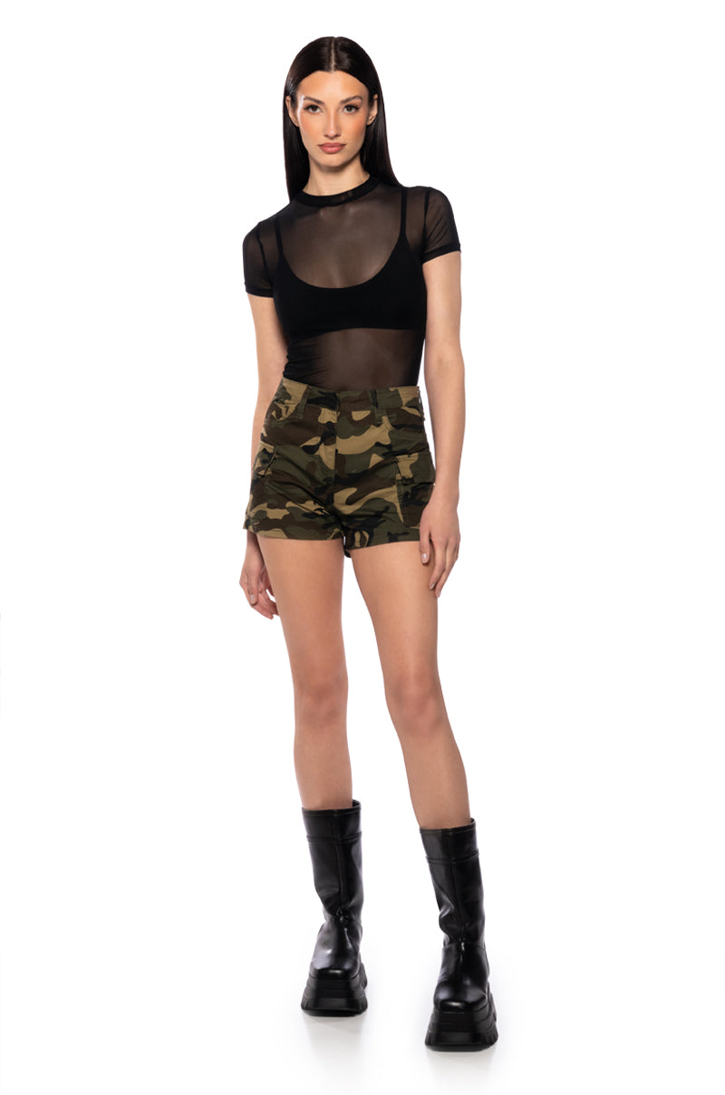 PAXTON SHORT SLEEVE MESH BODYSUIT IN BLACK