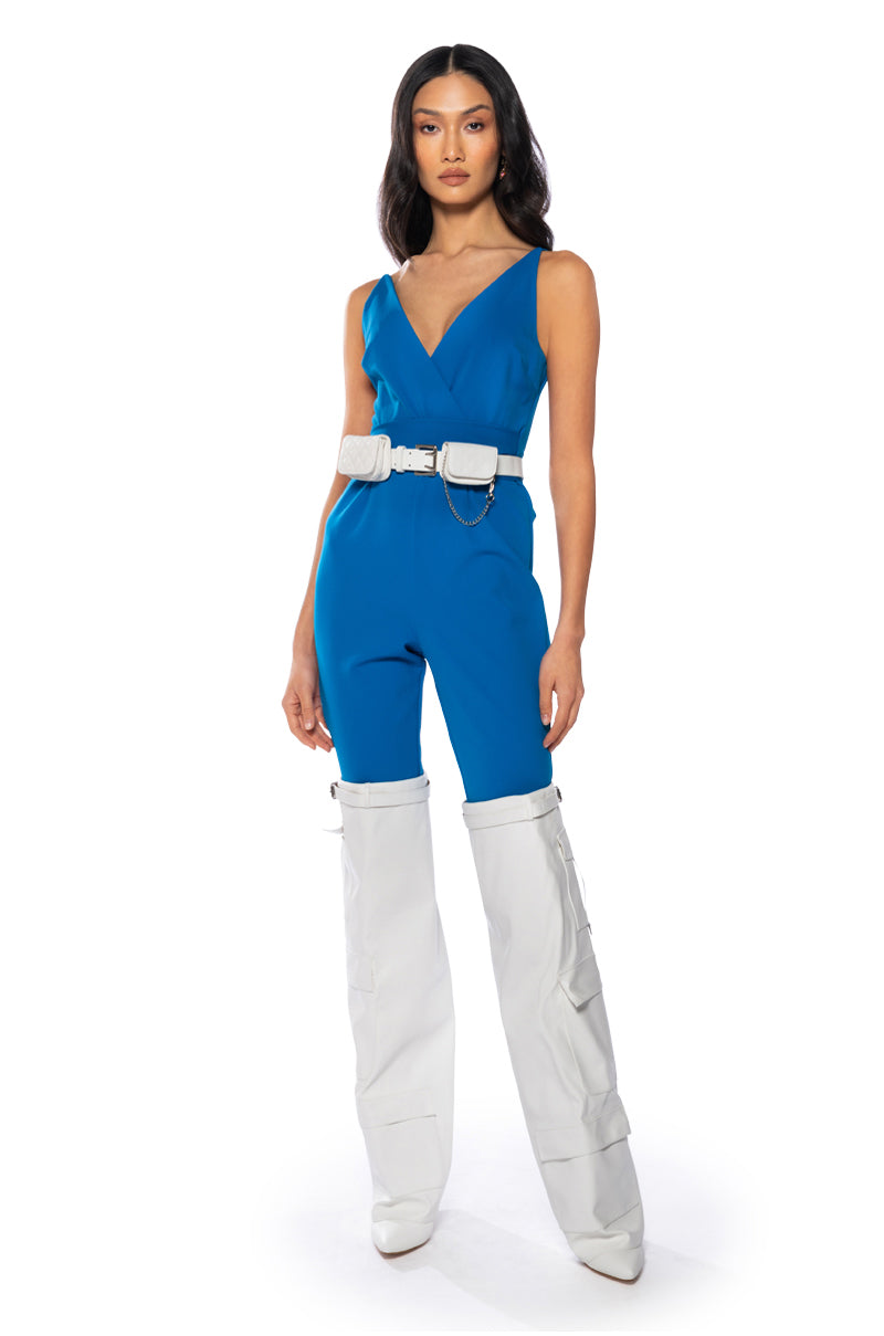 PERFECT FIT SLEEVELESS BELTED JUMPSUIT