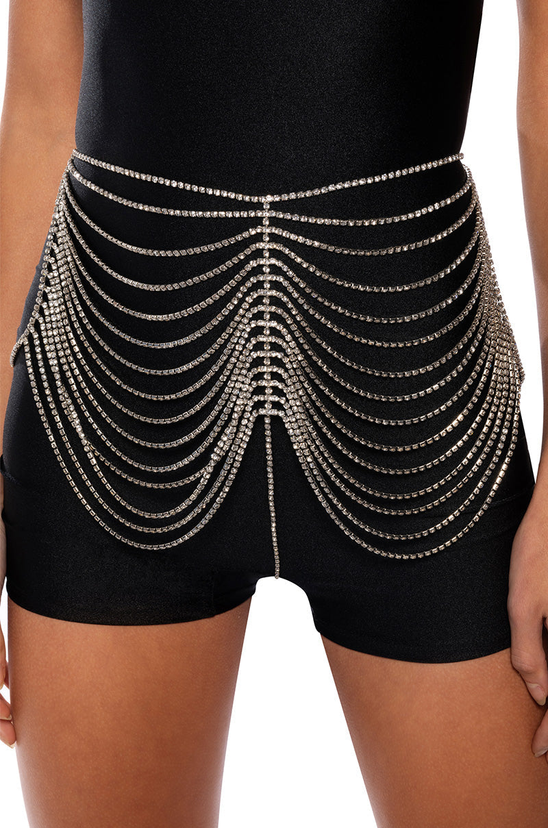 RICH GIRL'S DREAM RHINESTONE CHAIN SKIRT