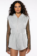 RIDE OR DIE RHINESTONE SLEEVE HOODED ROMPER