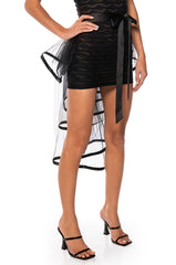 SECRET SELF TIE SHEER RUFFLE BELT IN BLACK