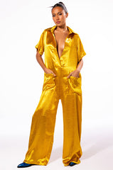 SILENT DREAMER SHORT SLEEVE SATIN JUMPSUIT