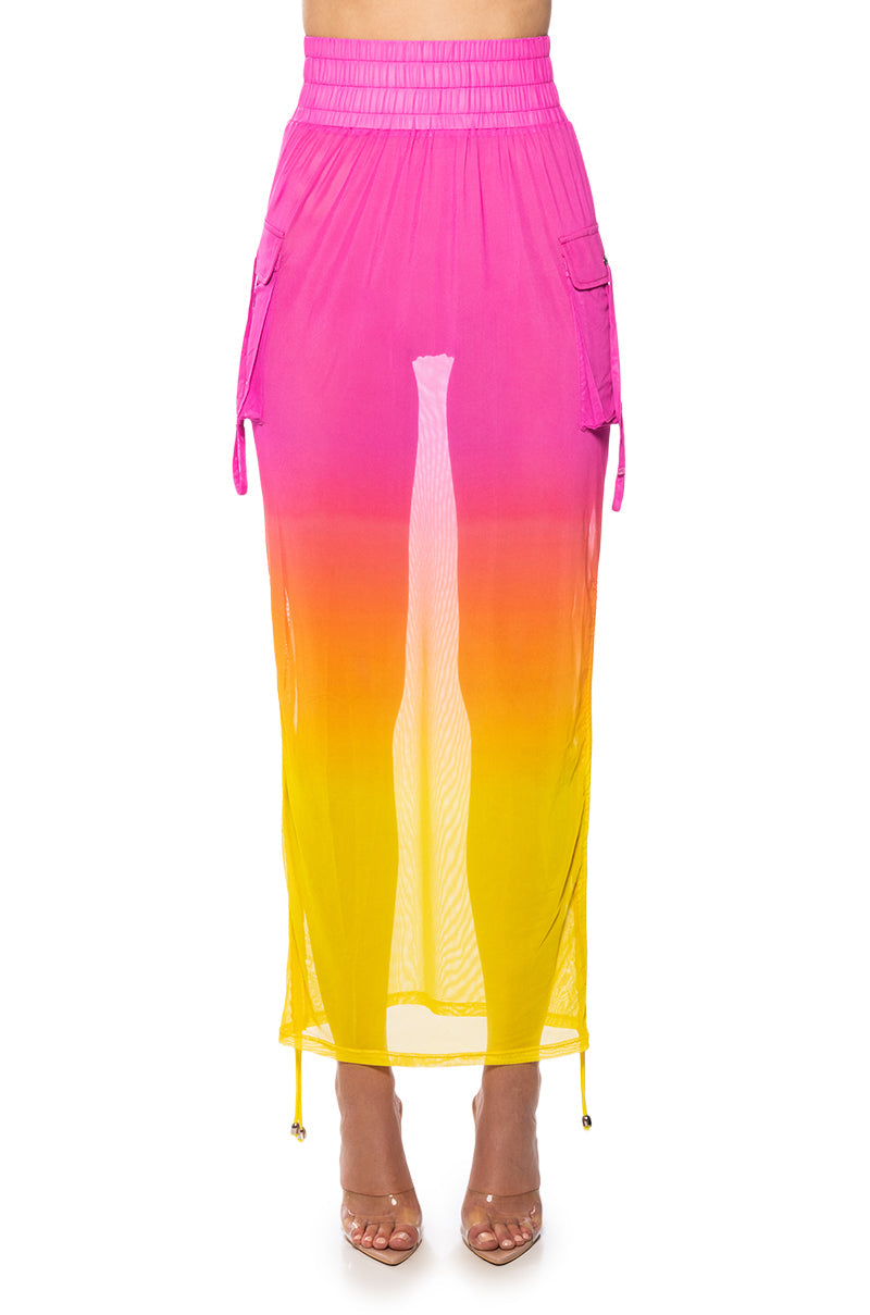 SUNRISE OMBRE MESH ADJUSTABLE MIDI SKIRT
