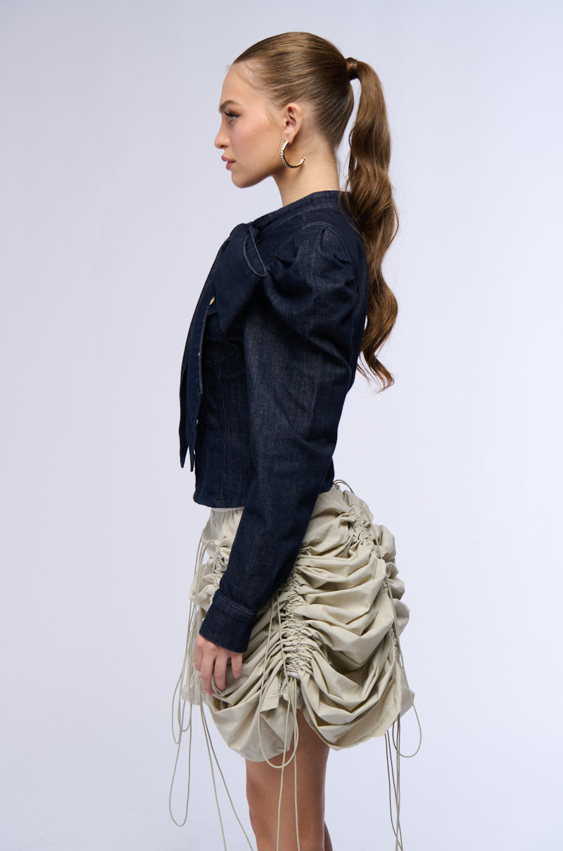 WAIT FOR U DENIM BOW BLOUSE
